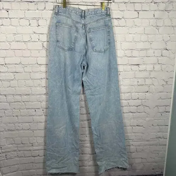 Zara TRF Mid-Rise Raw Hem Wide Leg Jeans Light Blue - Picture 3 of 6